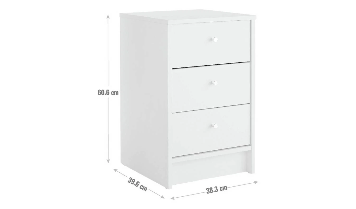 Malibu 3 Drawer Bedside Table White Compact Storage Organiser Unit - Image 8